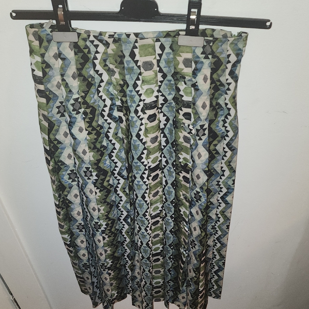 Altuzarra Pleated Tullius Midi-Skirt Green Abstract Print